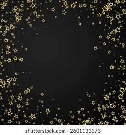 Christmas spirit. Scattered falling stars. Festive christmas confetty overlay template. Festive stars vector illustration on black background.