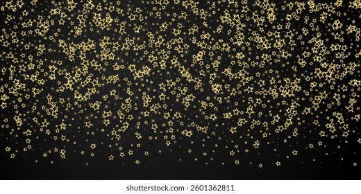 Christmas spirit. Scattered falling stars. Festive christmas confetty overlay template. Festive stars vector illustration on black background.
