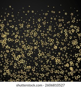 Christmas spirit. Scattered falling stars. Festive christmas confetty overlay template. Festive stars vector illustration on black background.