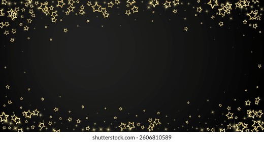 Christmas spirit. Scattered falling stars. Festive christmas confetty overlay template. Festive stars vector illustration on black background.