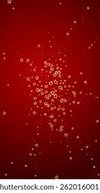 Christmas spirit. Scattered falling stars. Festive christmas confetty overlay template. Festive stars vector illustration on red background.