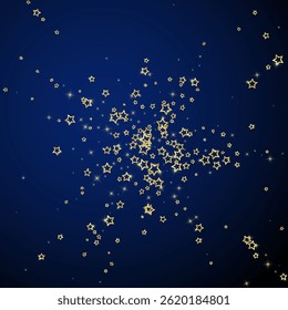 Christmas spirit. Scattered falling stars. Festive christmas confetty overlay template. Festive stars vector illustration on dark blue background.