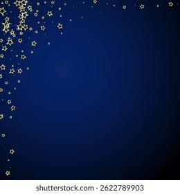 Christmas spirit. Scattered falling stars. Festive christmas confetty overlay template. Festive stars vector illustration on dark blue background.