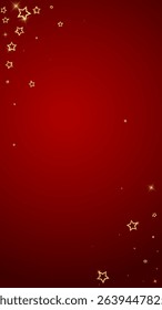 Christmas spirit. Scattered falling stars. Festive christmas confetty overlay template. Festive stars vector illustration on red background.