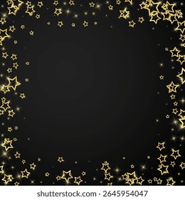 Kerst spirit. Verspreide vallende sterren. Feestelijke kerst confetti overlay template. Feestelijke sterren vectorillustratie op zwarte achtergrond.
