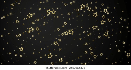 Christmas spirit. Scattered falling stars. Festive christmas confetty overlay template. Festive stars vector illustration on black background.