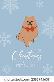 Christmas spitz in hand drawn style. Greeting text Merry Christmas. Beautiful illustration for greeting cards, posters and seasonal design.