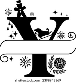 Alfabeto de Navidad dividido, Monograma de Navidad, Cartas de Navidad