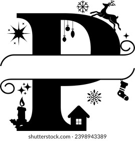Christmas Split Alphabet, Christmas Monogram, Christmas Letters