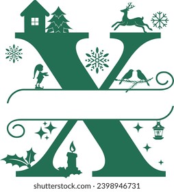 Christmas Split Alphabet, Christmas Monogram, Christmas Letters