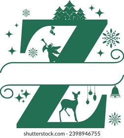 Christmas Split Alphabet, Christmas Monogram, Christmas Letters