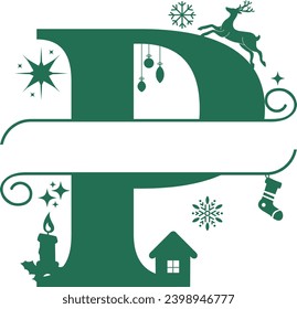 Christmas Split Alphabet, Christmas Monogram, Christmas Letters