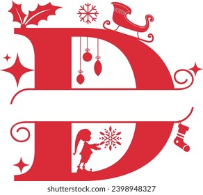 Christmas Split Alphabet, Christmas Monogram, Christmas Letters