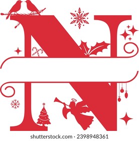 Christmas Split Alphabet, Christmas Monogram, Christmas Letters