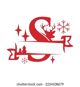 Christmas Split Font Single Alphabet Vector Illustration