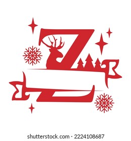 Christmas Split Font Single Alphabet Vector Illustration