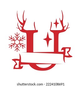 Christmas Split Font Single Alphabet Vector Illustration