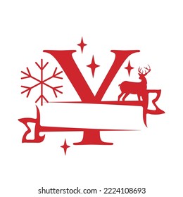Christmas Split Font Single Alphabet Vector Illustration