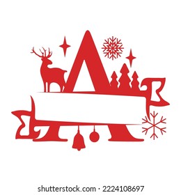 Christmas Split Font Single Alphabet Vector Illustration