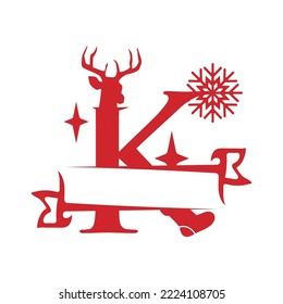 Christmas Split Font Single Alphabet Vector Illustration