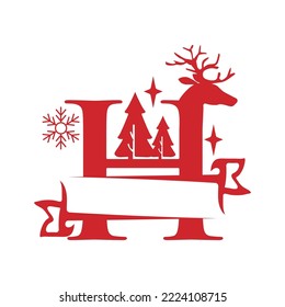 Christmas Split Font Single Alphabet Vector Illustration