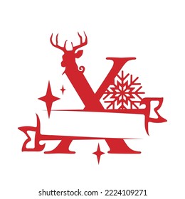 Christmas Split Font Single Alphabet Vector Illustration