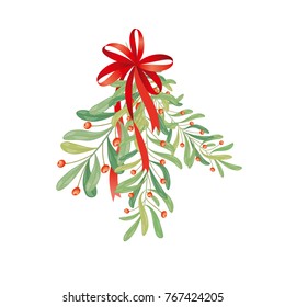 Christmas sprig of mistletoe. Illustration for greeting cards, invitations, and other printing projects.