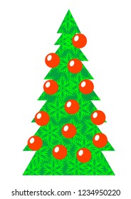 Christmas spruce with decorations on a white background