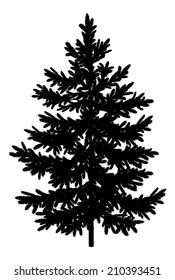 Christmas spruce fir tree black silhouette isolated on white background. Vector