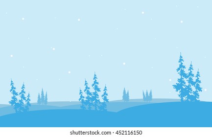 Christmas spruce in hill of silhouette vector cartoon