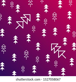Christmas spruce pattern - varied spruce with objects. Simple seamless Happy New Year background. Vector design for winter holidays.