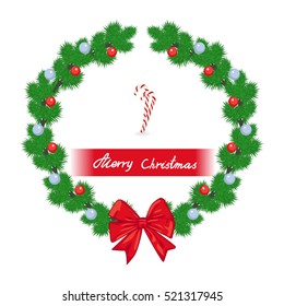 Christmas spruce wreath with a bow. Vector clip-art.