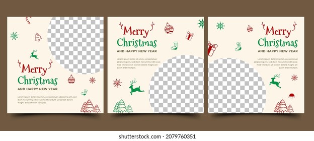 Christmas Square Banner Template Design. Minimalist Modern Banner With Place For The Photo. Usable For Social Media Post, Greeting Card, Flyer, And Web.