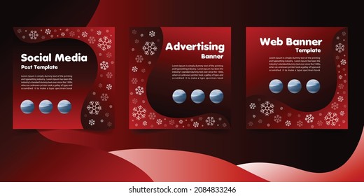 Fijación de plantillas de banner cuadrado de Navidad. Banner moderno y editable con lugares para 3 fotos. Se puede usar para publicaciones en medios sociales, banner web y anuncios en internet.