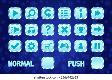 Christmas square Buttons for mobile or computer game design. Normal and Push button. Vector objects on a separate layer.