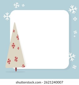 Christmas square card Simple white blank card displays gray blue background with decorative snowflakes and stylized pine tree conveying  winter theme perfect for holidays Copy space