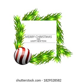 Plaza de Navidad con ramas de abeto, ilustración de arte vectorial.