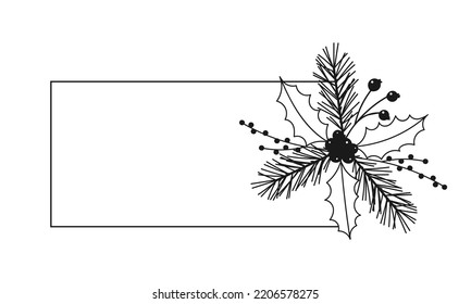 Christmas square floral frame on white background