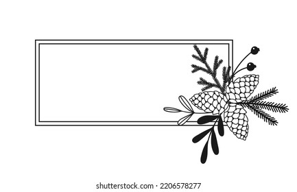 Christmas square floral frame on white background