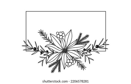Christmas square floral frame on white background