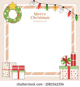 Christmas square frame background. Christmas decorations are surrounded.