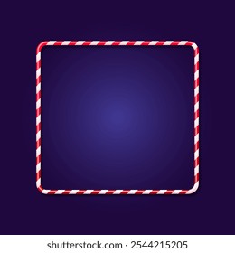 Christmas square frame from candy canes lollipop isolated on gradient purple background.
