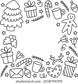 Christmas Square Frame With Doodle Elements Vector Illustration