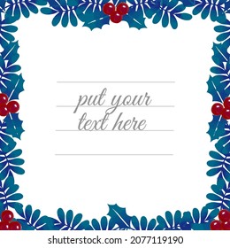Christmas square frame illustration with decorative leaves and your text