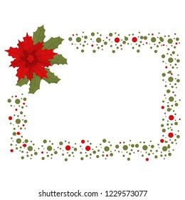 Christmas square frame with poinsettia. Holiday decoration element isolated on a white background.