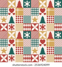 Christmas square geometric abstract wallpaper flat seamless pattern vector for wrapping paper , paper gift , book cover and more holiday artwork.