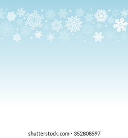 Navidades cuadradas de fondo azul claro con copos de nieve en la parte superior