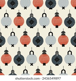Christmas square seamless pattern with tree toys. Stylish background. Repeating vector design element for print