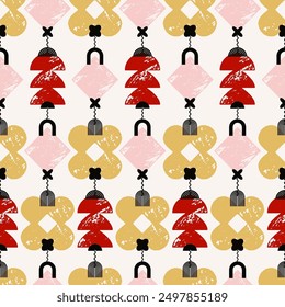 Christmas square seamless pattern with tree toys. Stylish background. Repeating vector design element for print