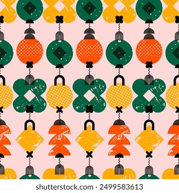 Christmas square seamless pattern with tree toys. Stylish background. Repeating vector design element for print